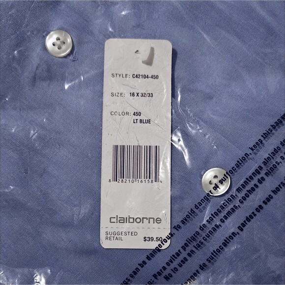 New Blue Claiborne Dress Shirt 16 Large 32/33 Cotton Wrinkle Free NWT Relief - Picture 6 of 7